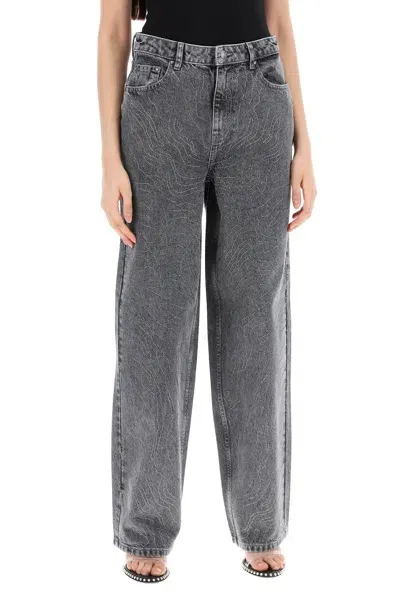 Rotate Birger Christensen Jeans Wide Leg Con Strass In Grey