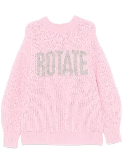 Rotate Birger Christensen Knitted-logo Sweater In Pink