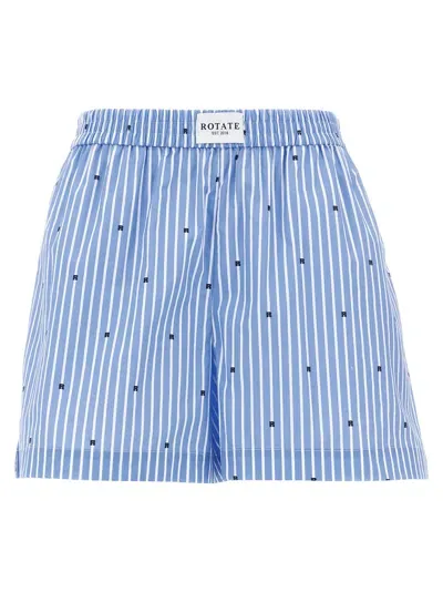 Rotate Birger Christensen Logo Striped Shorts In Light Blue