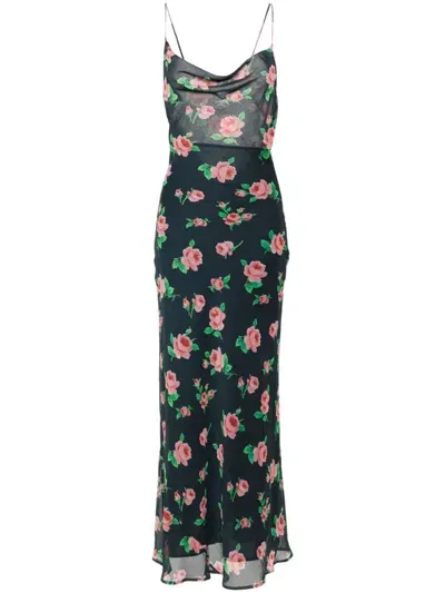 Rotate Birger Christensen Rose-print Chiffon Maxi Dress In Blue