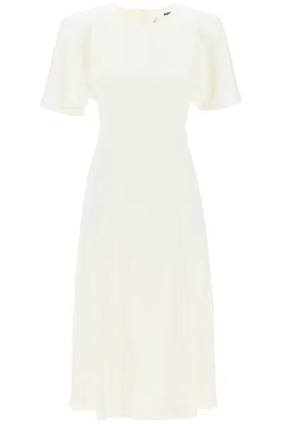 Rotate Birger Christensen Midi Satin Dress With Butterfly Sleeves In White