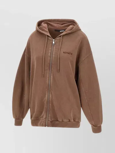 Rotate Birger Christensen Logo-embroidered Zipped Hoodie In Brown