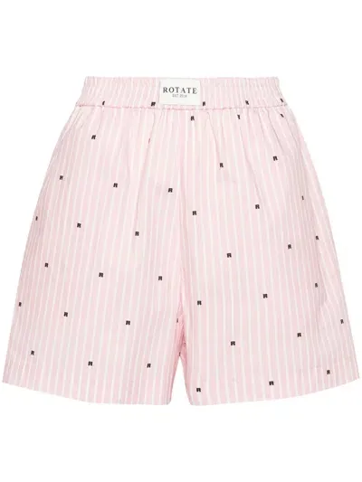 Rotate Birger Christensen Logo-print Striped Shorts In Pink