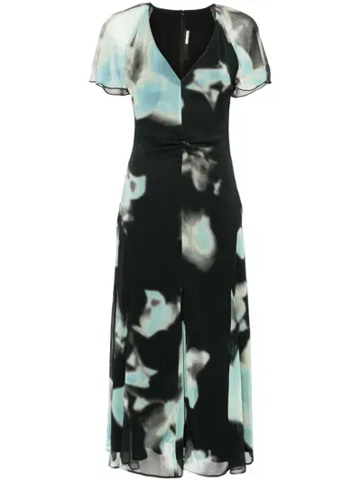 Rotate Birger Christensen Printed Chiffon Maxi Dress In Black