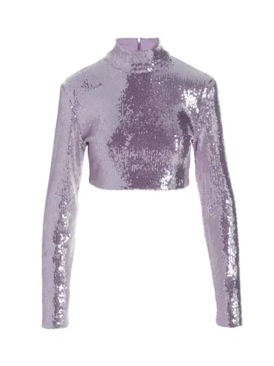 Rotate Birger Christensen Purple Sequin Cropped Top