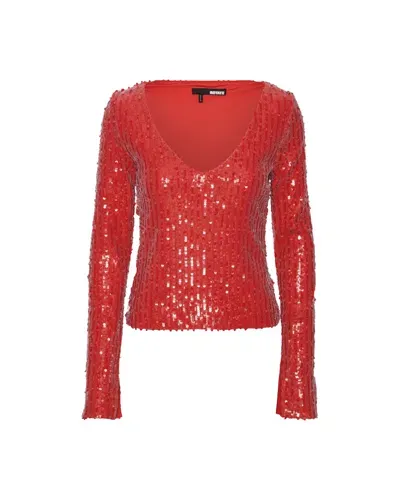 Rotate Birger Christensen Top Rosso Con Paillettes In 3017