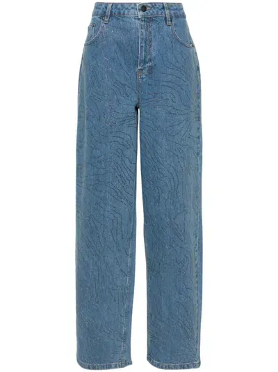 Rotate Birger Christensen Rhinestone-embellished Wide-leg Jeans In Blue