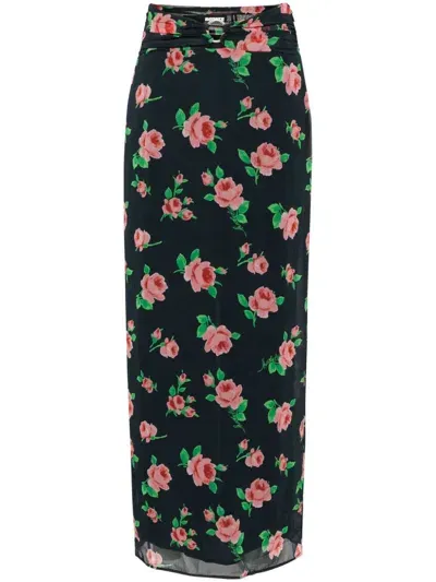 Rotate Birger Christensen Alaska Chiffon Maxi Skirt In Navy,multi