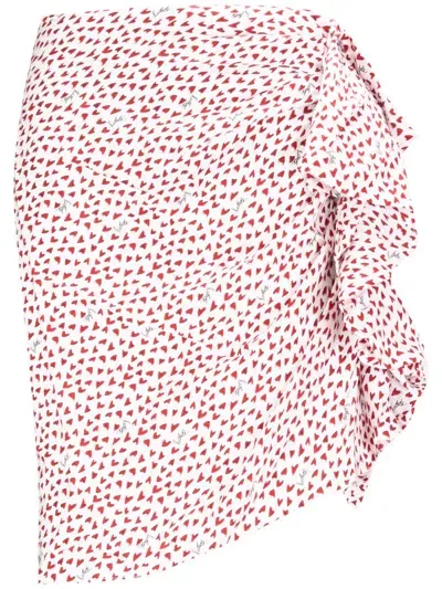 Rotate Birger Christensen Heart-print Frilled Mini Skirt In Happy Hearts + Bright