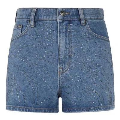 Rotate Birger Christensen Rotate Logo Lettering Embellished Denim Shorts In Blue