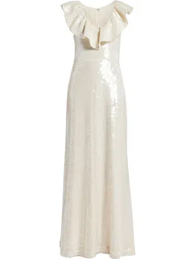 Rotate Birger Christensen Sequin-embellished Ruffled Maxi Dress In Neutrals