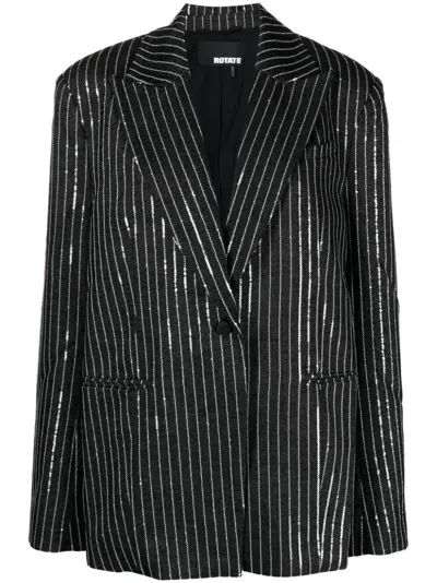 Rotate Birger Christensen Sequinned Striped Single-breasted Blazer In Black