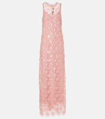 Rotate Birger Christensen Sequined Maxi Dress In Pink