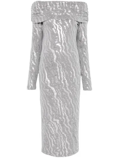 Rotate Birger Christensen Sequinned Midi Dress In Grey