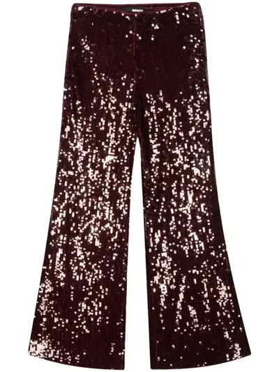 Rotate Birger Christensen High-waisted Flared Sequinned Trousers In Red