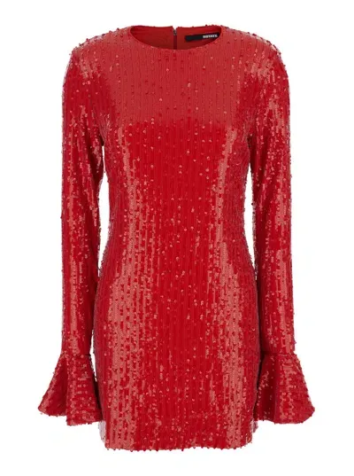 Rotate Birger Christensen Sequins Ls Mini Dress In Red