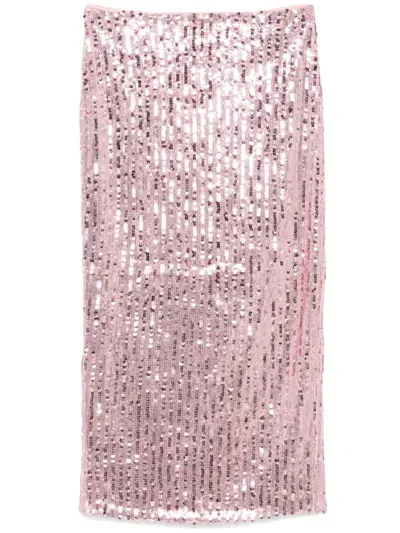 Rotate Birger Christensen Sequins Pencil Midi Skirt In Pink & Purple