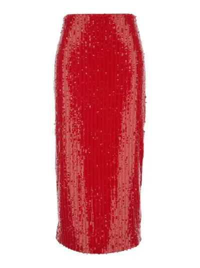 Rotate Birger Christensen Sequins Pencil Skirt In Red