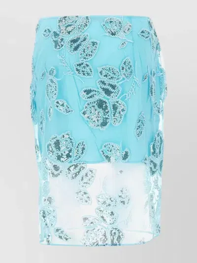 Rotate Birger Christensen Sheer Overlay Embroidered Pencil Skirt In Blue