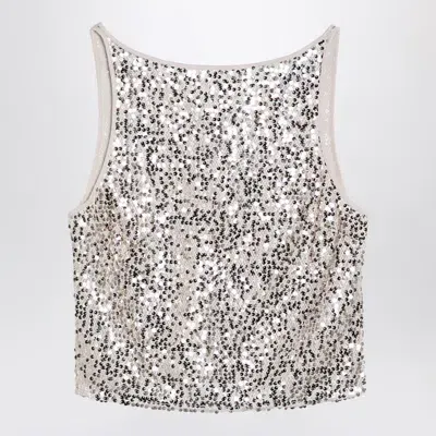 Rotate Birger Christensen Sleeveless Top With Sequins In Beige