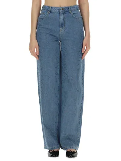 Rotate Birger Christensen Rhinestone-embellished Wide-leg Jeans In Denim