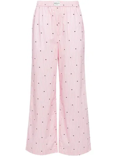 Rotate Birger Christensen Logo-print Striped Straight Trousers In Pink