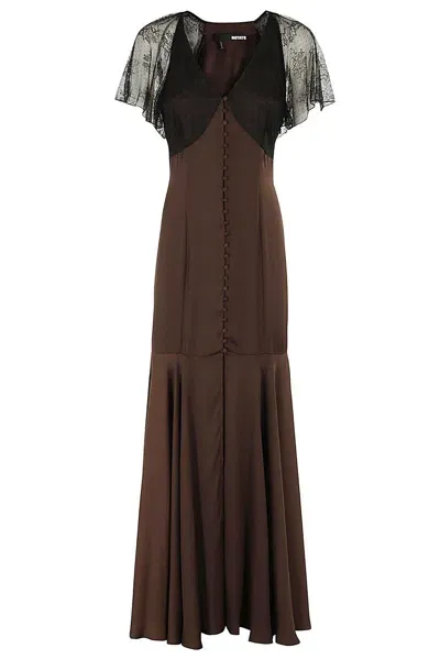 Rotate Birger Christensen V-neck Lace Maxi Dress In Brown