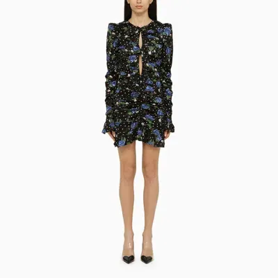 Rotate Birger Christensen Rotate Ruched Mini Dress With Ruffles In Dot Stemed Rose Shoe Comb