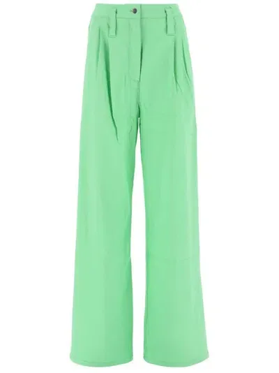 Rotate Birger Christensen Green Viscose Wide Trousers In Multicolor