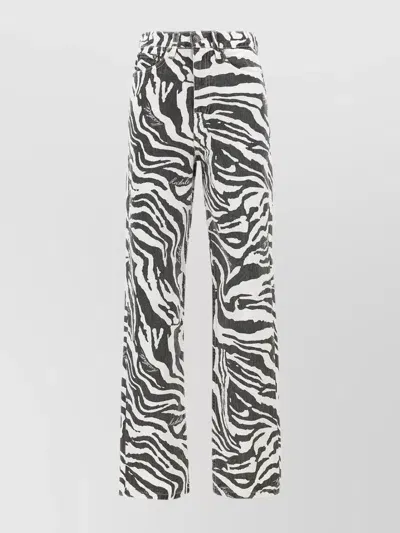 Rotate Birger Christensen Zebra-print Organic Denim High-rise Straight-leg Jeans In White