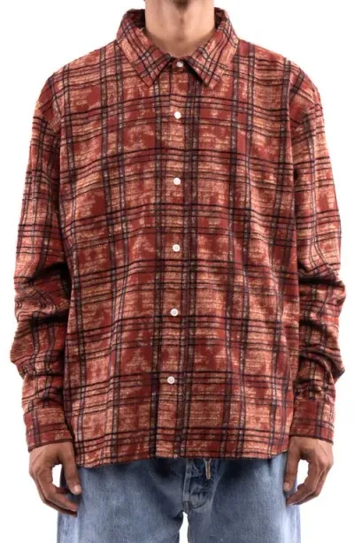 Round Two Plaid Velveteen Button-up Shirt In Red