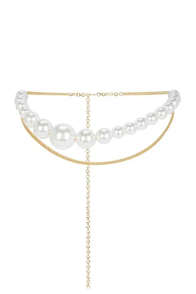 Rowen Rose Asymmetric Pearl Chain Belt In Gold & White