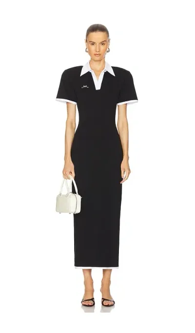 Rowen Rose Short Sleeve Polo Dress In Black & White