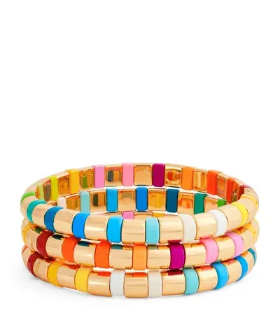 Roxanne Assoulin Set Of 3 Not Just Another Rainbow Brite Bracelets In Gold