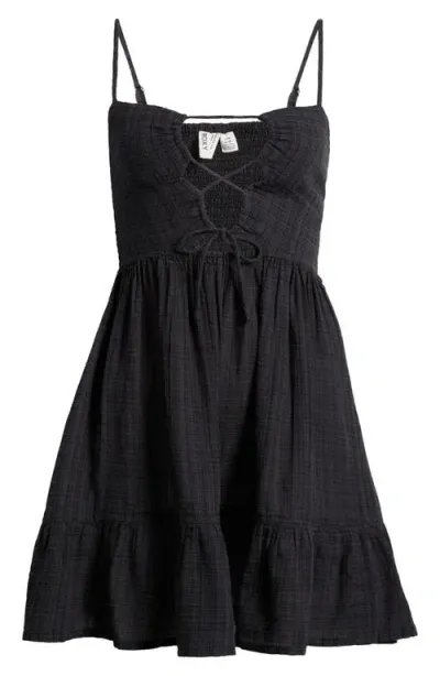 Roxy Jasmine Breeze Lace-up Keyhole Cutout Minidress In Anthracite