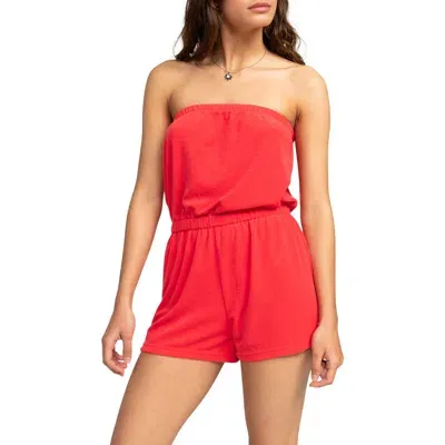 Roxy Special Feeling Strapless Terry Cloth Cover-up Romper In Hibiscus