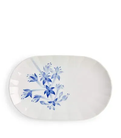 Royal Copenhagen Blomst Hosta Oval Dish In Blue