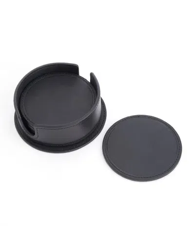 Royce New York 6-piece Leather Coaster Set In Black