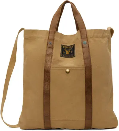 Rrl Beige Leather Trim Canvas Tote In Khaki/brown