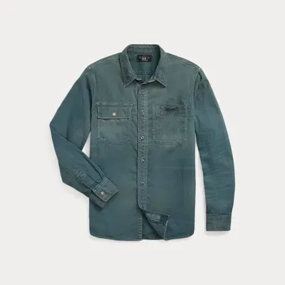 Rrl Garment-dyed Herringbone Twill Workshirt In Blue