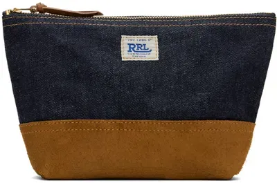 Rrl Indigo & Brown Suede-trim Denim Pouch