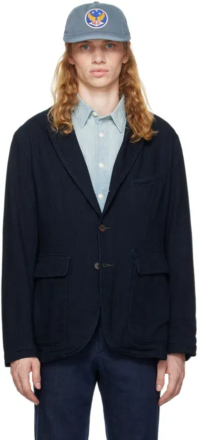 Rrl Navy Unconstructed Herringbone Sport Blazer In Deep Navy