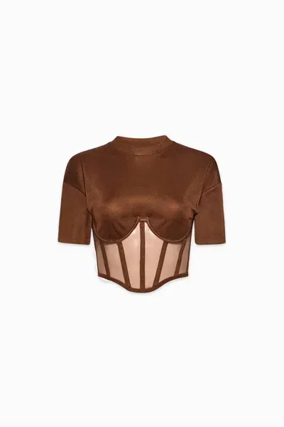 Rta Short Sleeve Corset Top In Brown