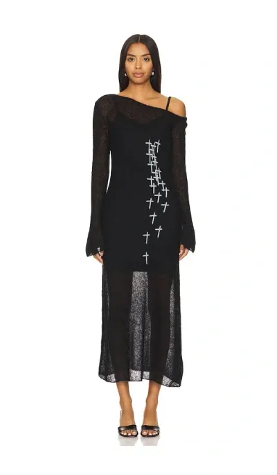 Rta Blair Loose Knit Dress In Black With White Crosses