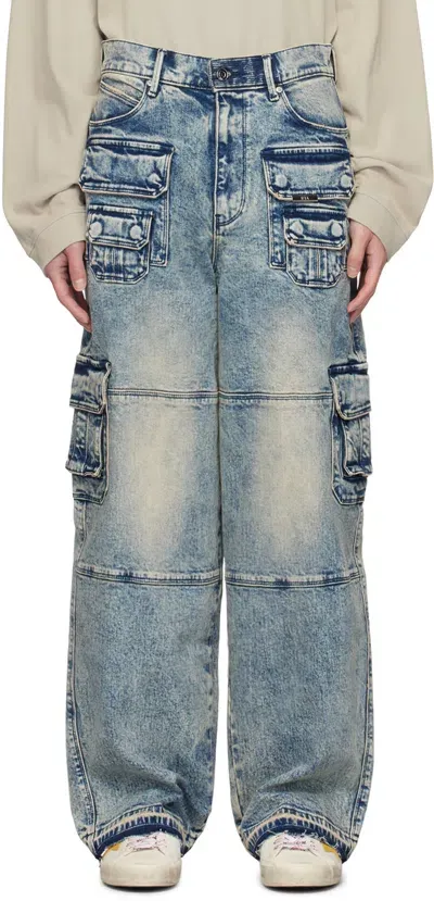 Rta Blue Roman Denim Cargo Pants In Acid Wash