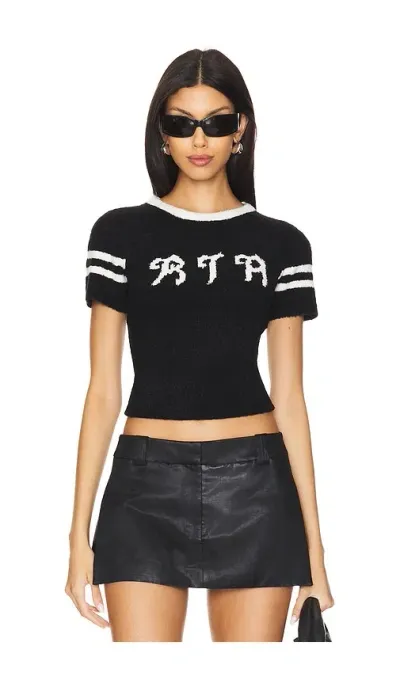 Rta Tea Sweater T Shirt In Black & White Varsity