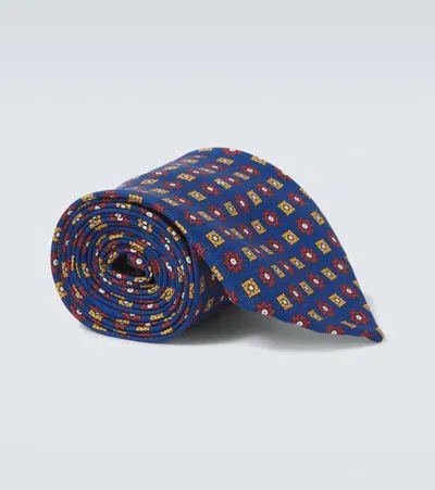 Rubinacci Floral Printed Silk Twill Tie In Blue