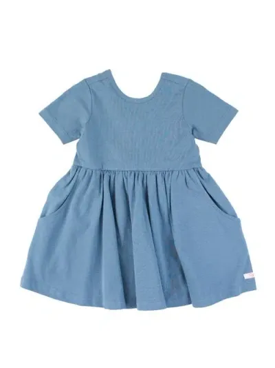 Rufflebutts Baby Girls Knit Short Sleeve Twirl Dress In Countryside Blue