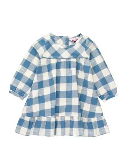 Rufflebutts Baby Girls Long Sleeve Ruffle Hem Dress In Countryside Blue Plaid