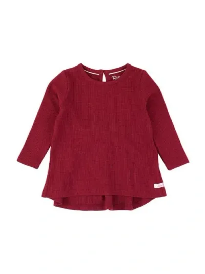 Rufflebutts Baby Girls Waffle Knit Long Sleeve Bow Back Top In Dark Cherry Waffle